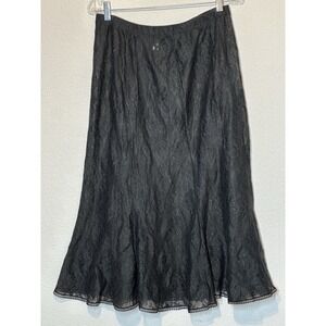 Vtg 70s Slip Skirt Midi Black Mesh Lace Sz L/7  30x30 Fairy Whimsigoth Grunge
